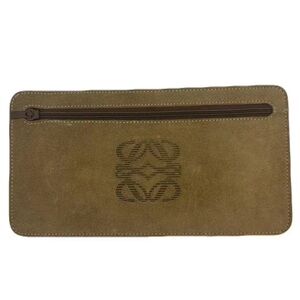 Loewe Brown Suede Clutch Pouch Logoed Zipper EUC